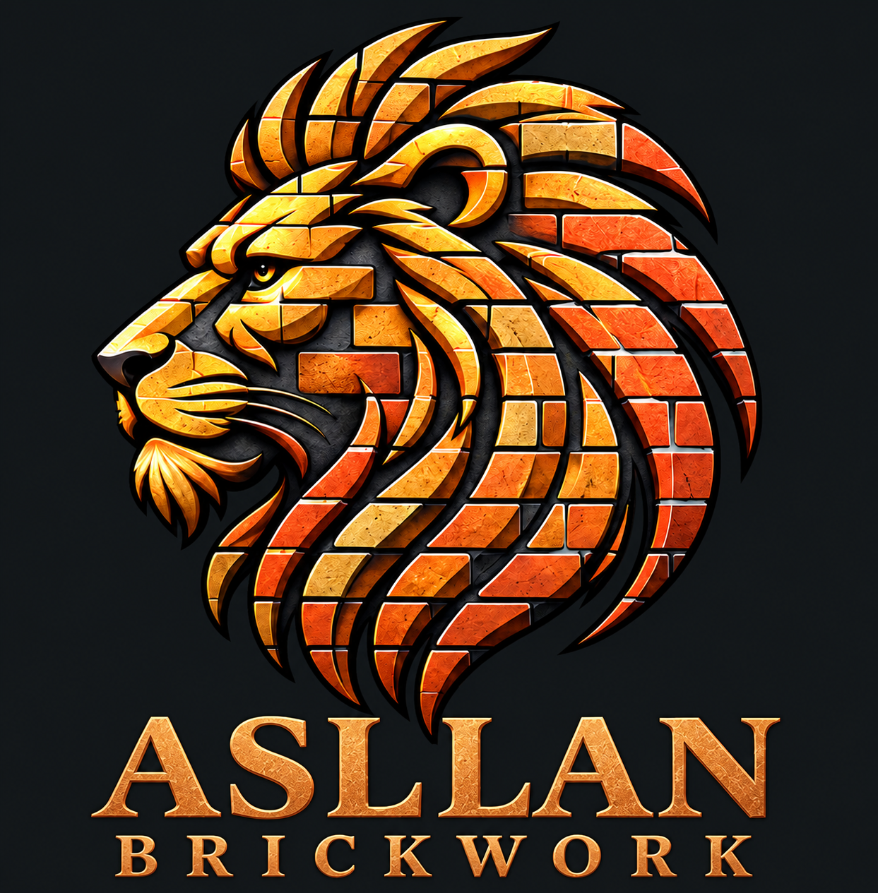 Asllan lion crafted from gold and copper brick shapes
